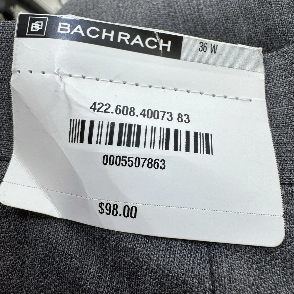 NWT Bachrach Super 120's Wool Pants 36 R X 36" Unhemmed Grey Pleated Lightweight - Picture 2 of 10